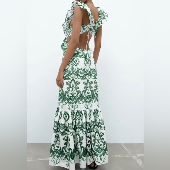 NWT Zara Limited Edition Green White Ruffled Eyelet Lace Dress S M L Tuckernuck - Picture 4 of 12